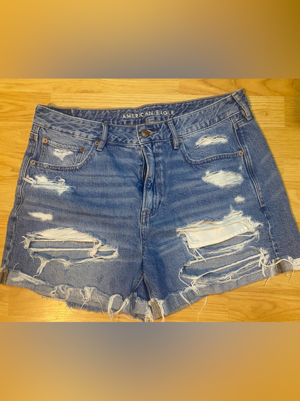 American Eagle Outfitters Distressed Dark Blue Denim Cutoff Shorts
